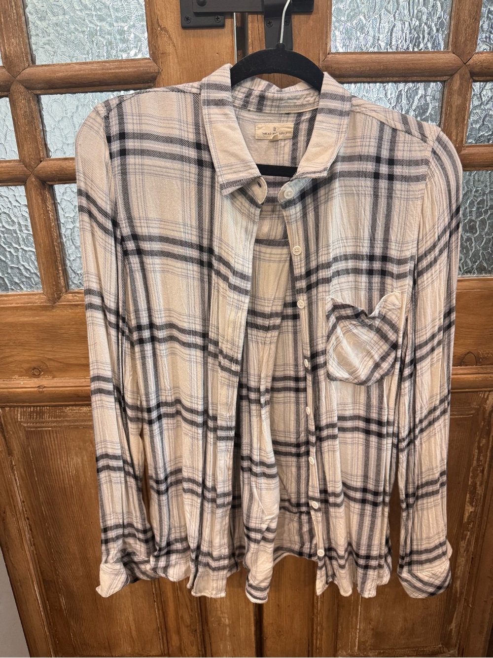 Thread & Supply Cream and Black Plaid Button-Down Shirt